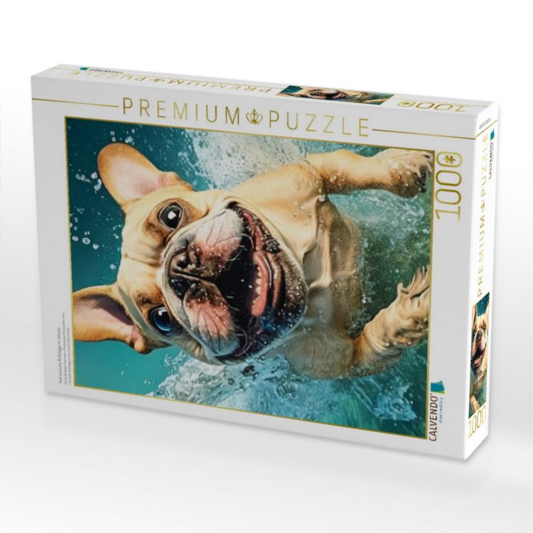 Produktbild: CALVENDO Puzzle Franz&ouml;sische Bulldogge im Wasser | 1000 Teile Lege-Gr&ouml;&szlig;e 64x48cm Foto-Puzzle f&uuml;r gl&uuml;ckliche Stunden