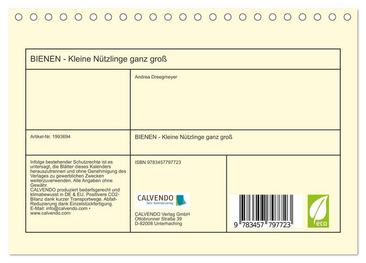 Produktbild: BIENEN - Kleine N&uuml;tzlinge ganz gro&szlig; (Tischkalender 2026 DIN A5 quer), CALVENDO Monatskalender