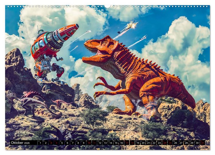 Produktbild: Dinosaurier Sci-Fi - Kampf der Urzeitgiganten im Weltall (Wandkalender 2026 DIN A2 quer), CALVENDO Monatskalender