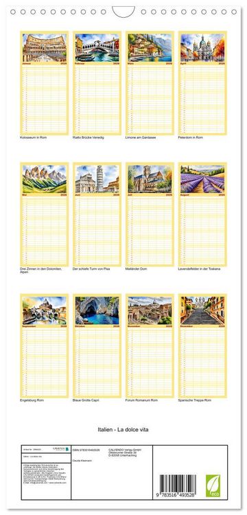 Produktbild: Familienplaner 2026 - Italien - La dolce vita mit 5 Spalten (Wandkalender, 21 x 45 cm) CALVENDO