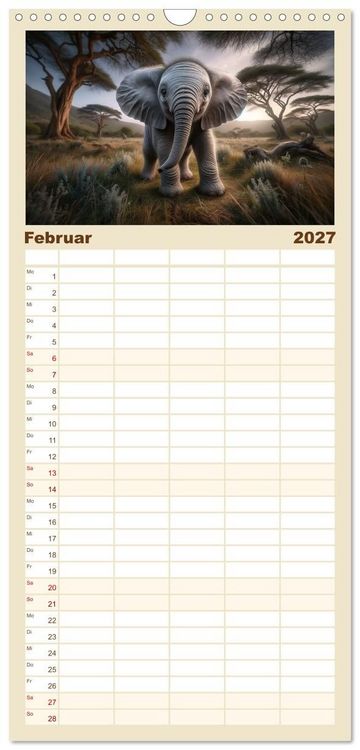 Produktbild: Familienplaner 2027 - Baby-Tiere mit 5 Spalten (Wandkalender, 21 x 45 cm) CALVENDO