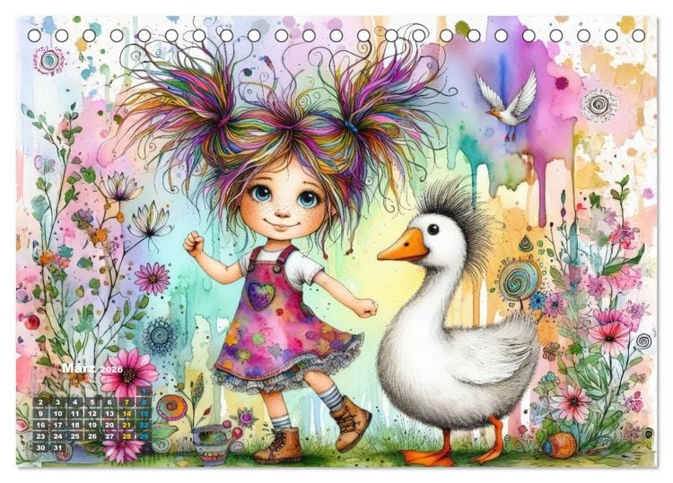 Produktbild: Kunterbunte Freundschaften - Fr&ouml;hliche M&auml;dchen und ihre tierischen Freunde (Tischkalender 2026 DIN A5 quer), CALVENDO Monatskalender