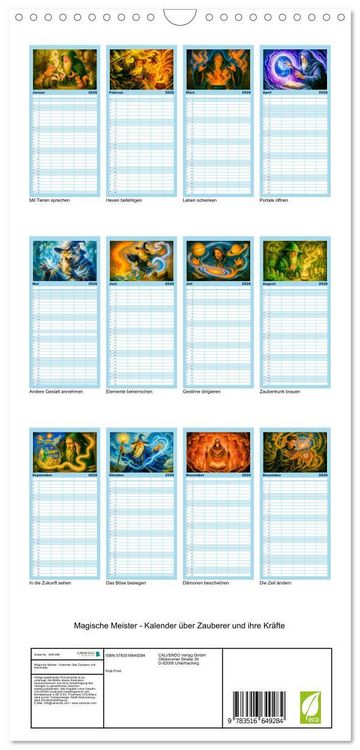Produktbild: Familienplaner 2026 - Magische Meister - Kalender &uuml;ber Zauberer und ihre Kr&auml;fte mit 5 Spalten (Wandkalender, 21 x 45 cm) CALVENDO