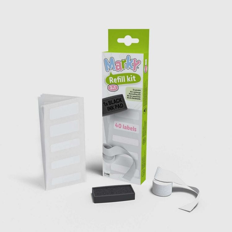 Produktbild: COLOP MARKY Refill-Kit Set mit Stempelkissen, 40 Etiketten und 1m Aufbügelband