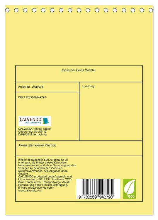 Produktbild: Jonas der kleine Wichtel (Tischkalender 2027 DIN A5 hoch), CALVENDO Monatskalender