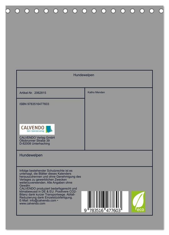 Produktbild: Hundewelpen (Tischkalender 2026 DIN A5 hoch), CALVENDO Monatskalender