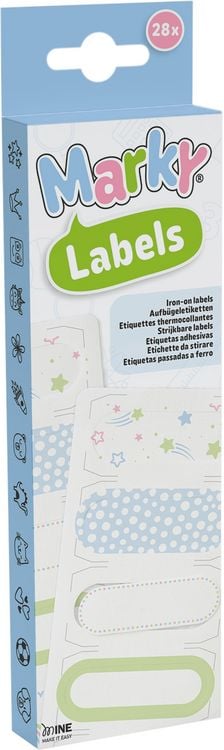 Produktbild: COLOP MARKY Aufbügeletiketten Set, 28 Stück iron-on Labels, 7 Motive