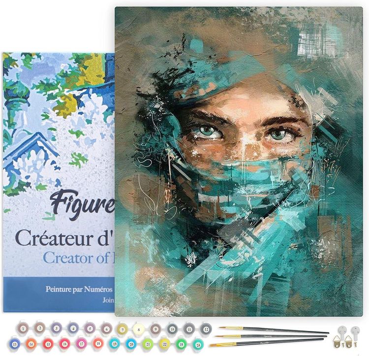 Produktbild: FiguredArt PN5816-Y - Malen nach Zahlen, Fesselnder Blick, Leinen-Keilrahmen (40x50cm), Malset, Paint by Numbers