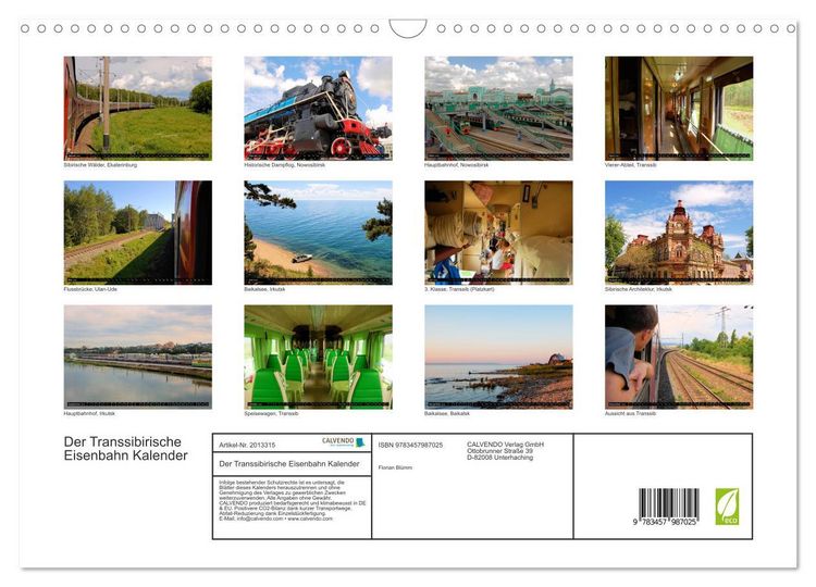 Produktbild: Der Transsibirische Eisenbahn Kalender (Wandkalender 2026 DIN A3 quer), CALVENDO Monatskalender
