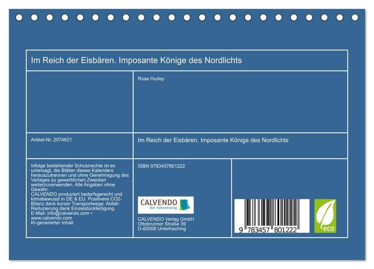 Produktbild: Im Reich der Eisb&auml;ren. Imposante K&ouml;nige des Nordlichts (Tischkalender 2026 DIN A5 quer), CALVENDO Monatskalender