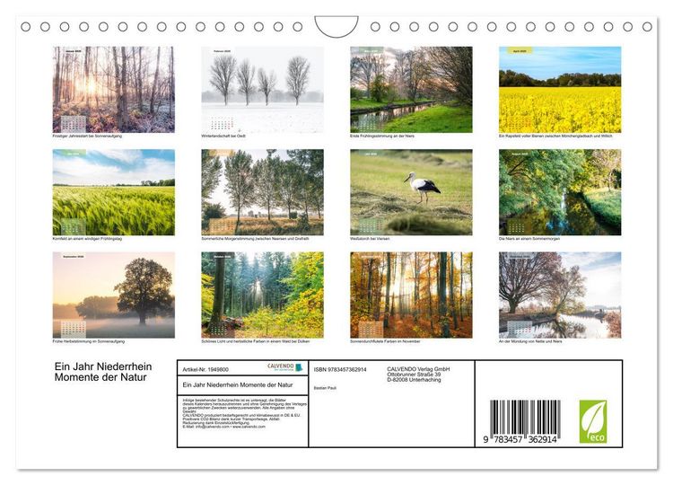 Produktbild: Ein Jahr Niederrhein Momente der Natur (Wandkalender 2026 DIN A4 quer), CALVENDO Monatskalender