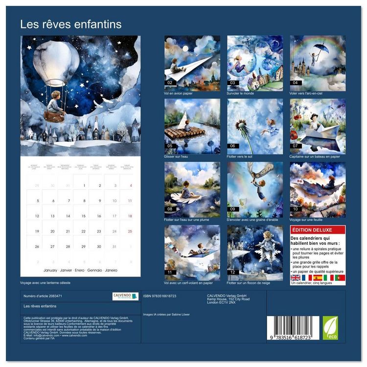 Produktbild: Les r&ecirc;ves enfantins (Calendrier mural carr&eacute; 2026 30x30 cm) Calendrier double avec une page pour vos prises de notes