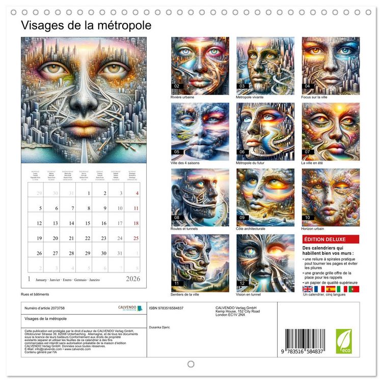 Produktbild: Visages de la m&eacute;tropole (Calendrier mural carr&eacute; 2026 30x30 cm) Calendrier double avec une page pour vos prises de notes