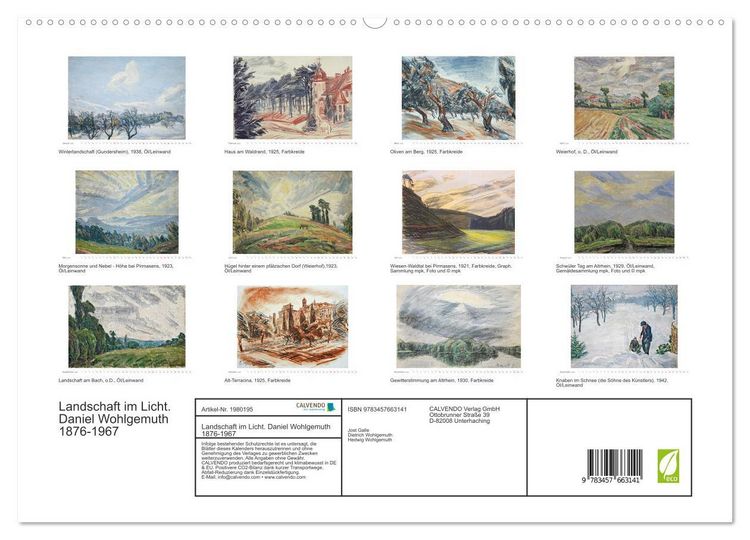Produktbild: Landschaft im Licht. Daniel Wohlgemuth 1876-1967 (hochwertiger Premium Wandkalender 2026 DIN A2 quer), Kunstdruck in Hochglanz