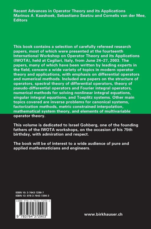 Produktbild: Recent Advances in Operator Theory and Its Applications