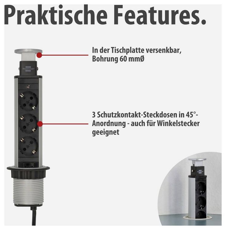 Produktbild: Brennenstuhl 1396200003 Steckdosenturm 3fach Silber, Schwarz Schutzkontakt 1 St.