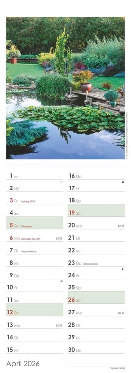Produktbild: Gartenzauber 2026 - Streifenkalender 15x42 cm - mit viel Platz für Eintragungen - Gärten - Bildkalender - Wandplaner - Gartenkalender