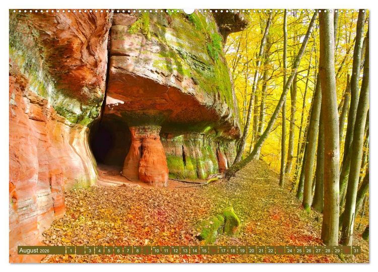 Produktbild: Der Altschlossfelsen - Gr&ouml;&szlig;te Felsformation der Pfalz im herbstlichen Farbspiel (hochwertiger Premium Wandkalender 2026 DIN A2 quer), Kunstdruck in Hochglanz