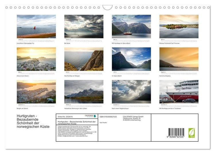 Produktbild: Hurtigruten - Bezaubernde Sch&ouml;nheit der norwegischen K&uuml;ste (Wandkalender 2027 DIN A3 quer), CALVENDO Monatskalender