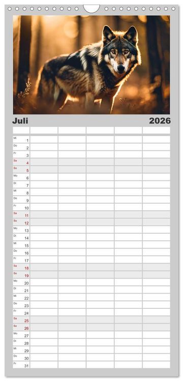 Produktbild: Familienplaner 2026 - Heimische Tiere im Mondlicht mit 5 Spalten (Wandkalender, 21 x 45 cm) CALVENDO