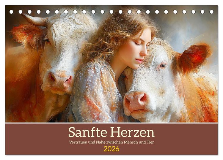Produktbild: Sanfte Herzen. Vertrauen und N&auml;he zwischen Mensch und Tier (Tischkalender 2026 DIN A5 quer), CALVENDO Monatskalender