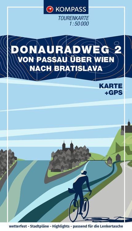 Produktbild: KOMPASS Fahrrad-Tourenkarte Donauradweg 2, von Passau über Wien nach Bratislava 1:50.000