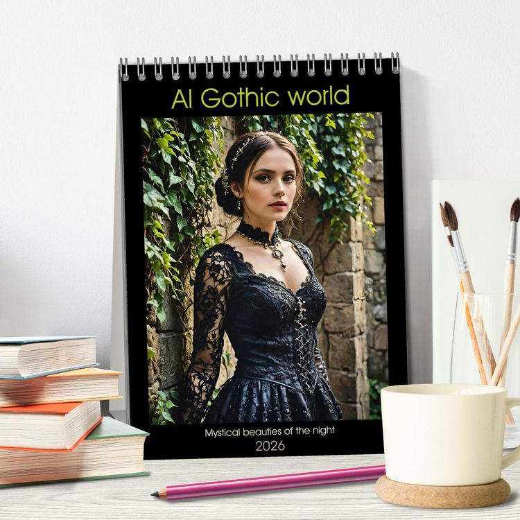 Produktbild: AI Gothic world - Mystical beauties of the night (Desk Calendar 2026 DIN A5 portrait), CALVENDO 12 Month DeskCalendar