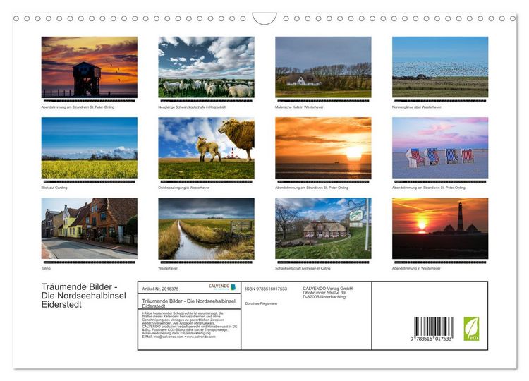 Produktbild: Tr&auml;umende Bilder - Die Nordseehalbinsel Eiderstedt (Wandkalender 2026 DIN A3 quer), CALVENDO Monatskalender