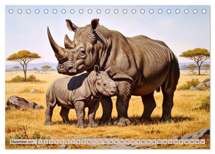 Produktbild: Afrikas Tiere wie aus alten B&uuml;chern (Tischkalender 2027 DIN A5 quer), CALVENDO Monatskalender