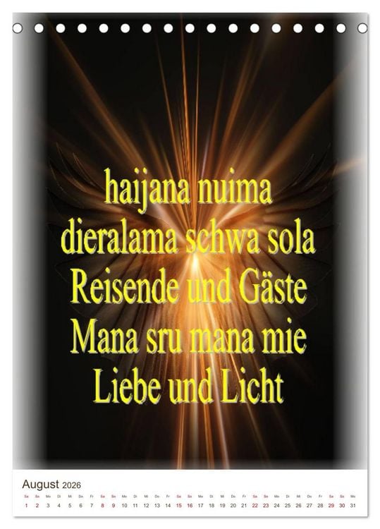 Produktbild: Heilende Mantras in der Lichtsprache des Universums (Tischkalender 2026 DIN A5 hoch), CALVENDO Monatskalender