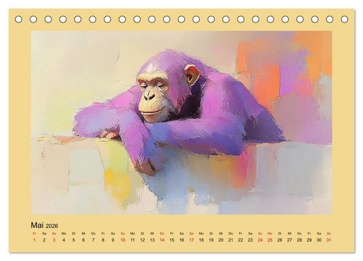 Produktbild: Majest&auml;tische Menschenaffen. Faszinierende Wesen in kunstvoller &Ouml;loptik (Tischkalender 2026 DIN A5 quer), CALVENDO Monatskalender