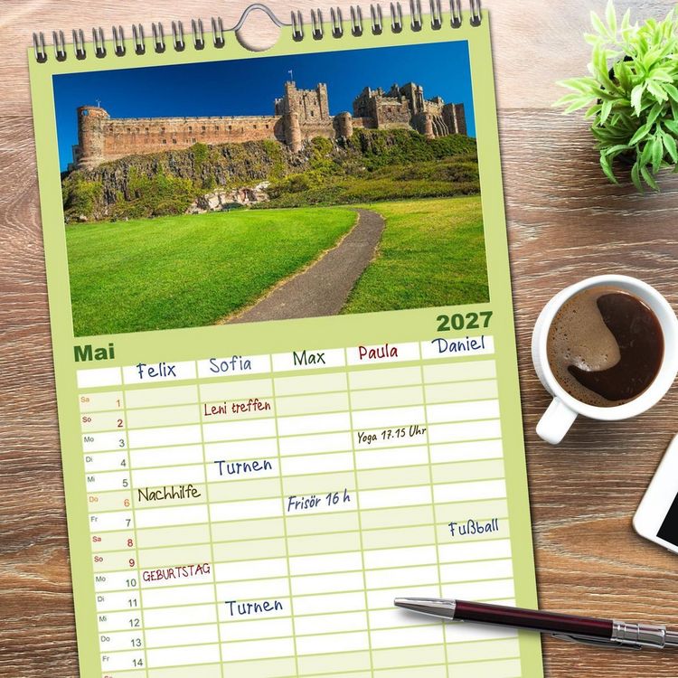 Produktbild: Familienplaner 2027 - Burgen und Schl&ouml;sser in England mit 5 Spalten (Wandkalender, 21 x 45 cm) CALVENDO