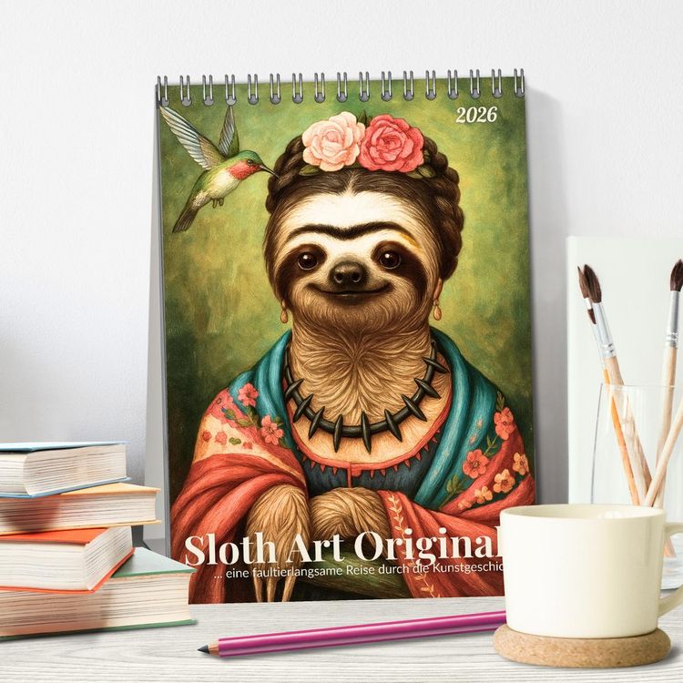 Produktbild: Sloth Art Originals ... eine faultierlangsame Reise durch die Kunstgeschichte (Tischkalender 2026 DIN A5 hoch), CALVENDO Monatskalender