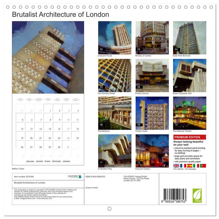 Produktbild: Brutalist Architecture of London (Wall Calendar 2026 12 &times; 12 Inch) CALVENDO 12 Month Wall Calendar