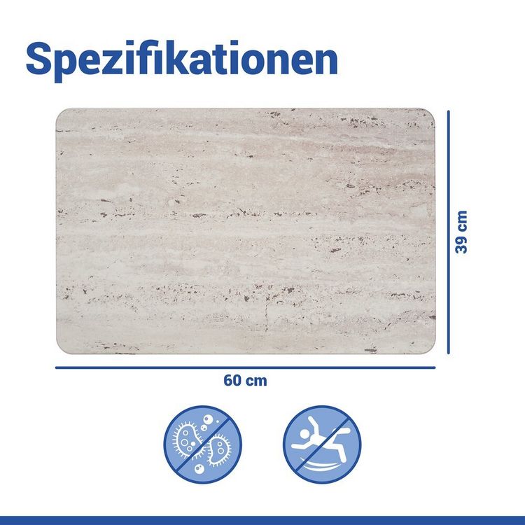 Produktbild: Diatomit Badematte Mod. Puna Beige, 60 x 39 cm, schnelltrocknend und rutschsicher