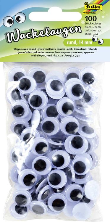 Produktbild: Folia Wackelaugen RUND, nicht selbstklebend, 14mm, 100 St&uuml;ck, wei&szlig;