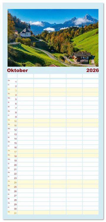 Produktbild: Familienplaner 2026 - Bayerisches Alpenparadies mit 5 Spalten (Wandkalender, 21 x 45 cm) CALVENDO