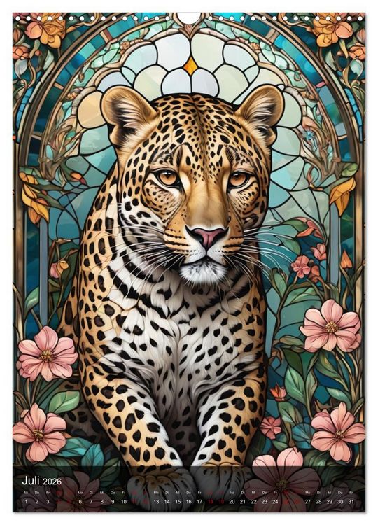 Produktbild: Wildtiere und Glaskunst im Tiffany Stil (Wandkalender 2026 DIN A3 hoch), CALVENDO Monatskalender