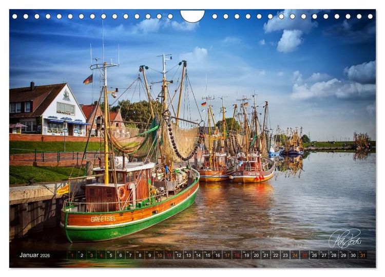 Produktbild: Ostfriesland, die alten H&auml;fen - Greetsiel, Neuharlingersiel, Carolinensiel (Wandkalender 2026 DIN A4 quer), CALVENDO Monatskalender