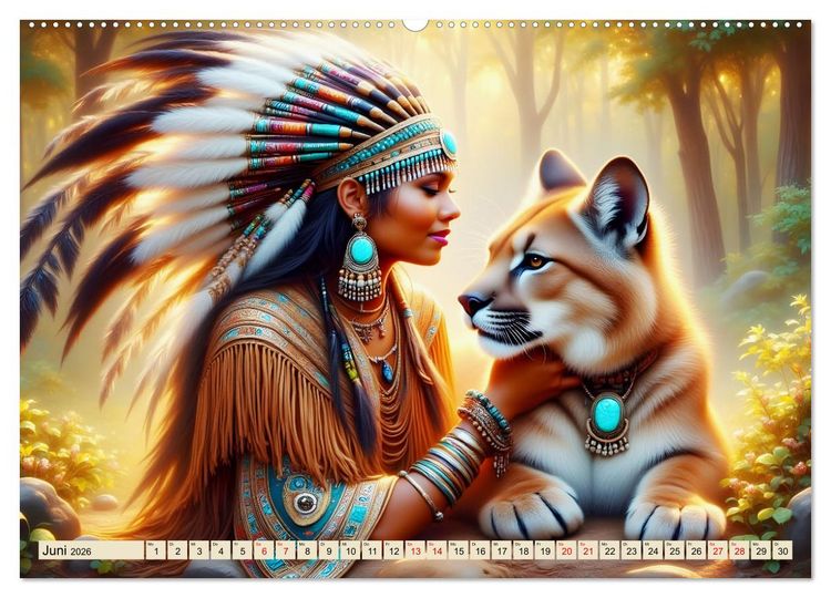 Produktbild: Spirituelle Begleiter - Indianer und Tiere im Einklang (Wandkalender 2026 DIN A2 quer), CALVENDO Monatskalender