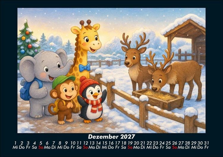 Produktbild: Ein Jahr im Zoo mit Raffi und Freunden 2027 Fotokalender DIN A5