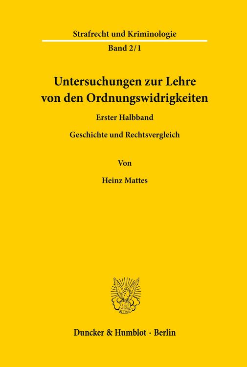 Produktbild: Untersuchungen zur Lehre von den Ordnungswidrigkeiten.