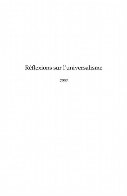 Produktbild: Reflexions sur l'universalisme- 2005