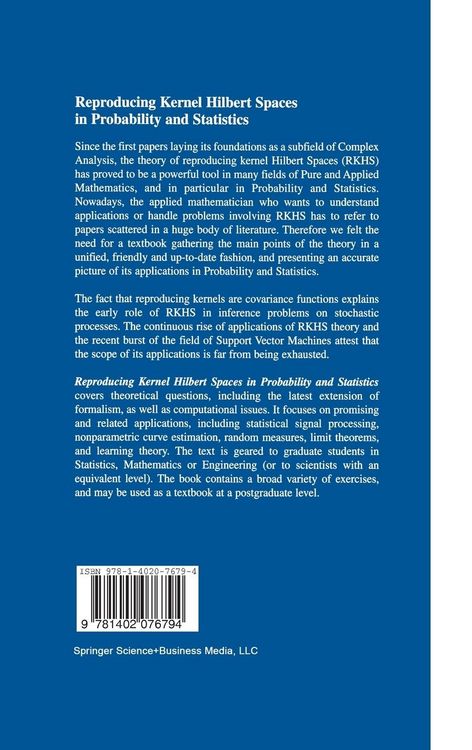 Produktbild: Reproducing Kernel Hilbert Spaces in Probability and Statistics