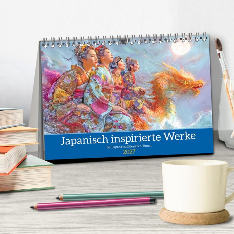 Produktbild: Japanisch inspirierte Werke - Mit Japans traditionellen Tieren (Tischkalender 2027 DIN A5 quer), CALVENDO Monatskalender