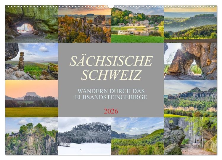 Produktbild: S&auml;chsische Schweiz - Wandern durch das Elbsandsteingebirge (Wandkalender 2026 DIN A2 quer), CALVENDO Monatskalender