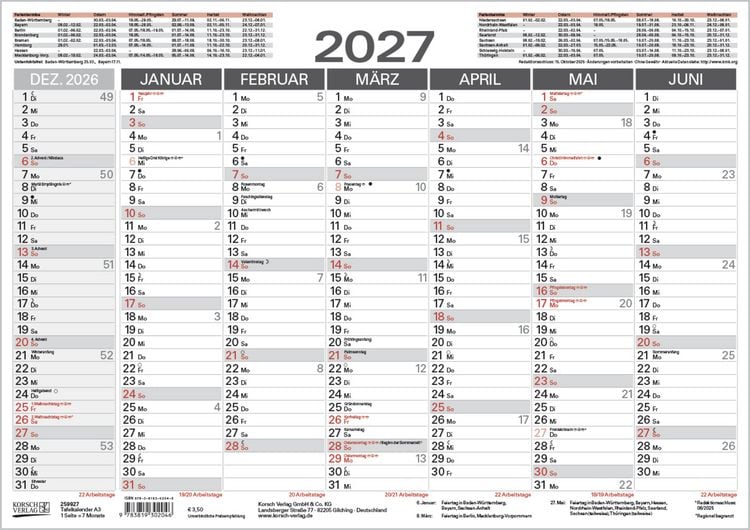 Produktbild: Tafelkalender A3 2027