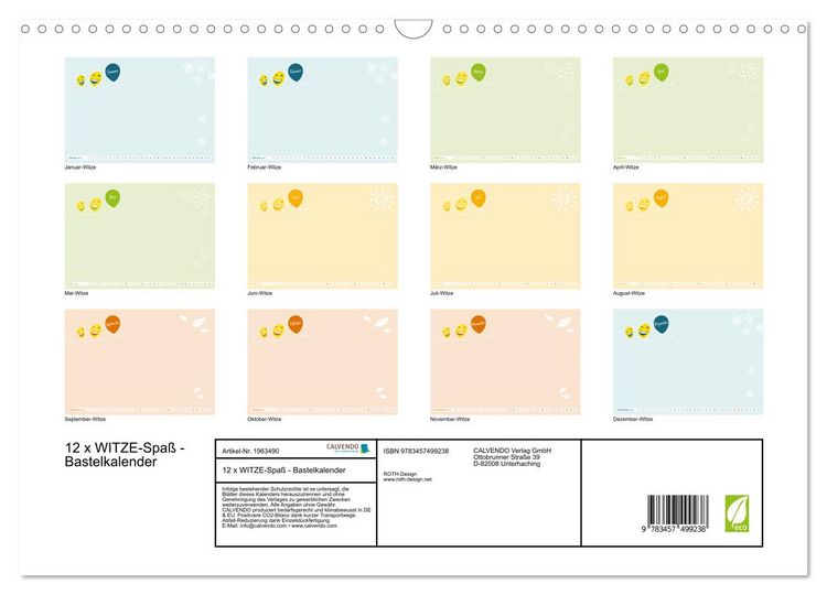 Produktbild: 12 x WITZE-Spa&szlig; - Bastelkalender (Wandkalender 2026 DIN A3 quer), CALVENDO Monatskalender