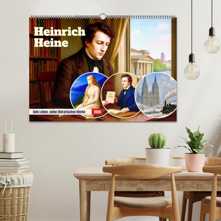 Produktbild: Heinrich Heine. Sein Leben, seine literarischen Werke (Wandkalender 2026 DIN A2 quer), CALVENDO Monatskalender