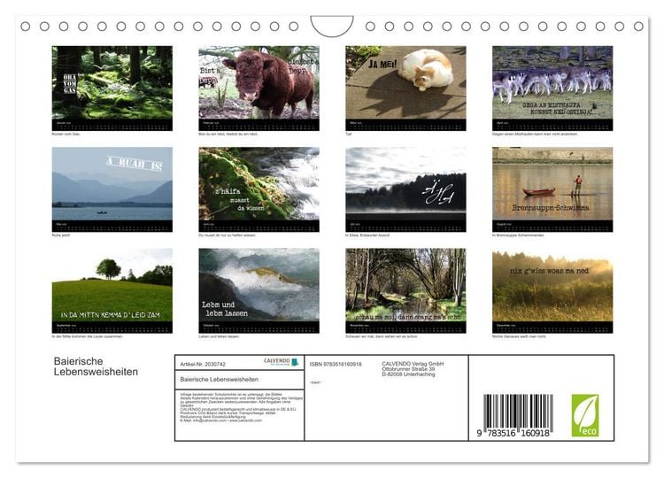 Produktbild: Baierische Lebensweisheiten (Wandkalender 2026 DIN A4 quer), CALVENDO Monatskalender